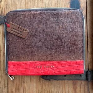 Ted Baker Brown & Red Leather Zip Folio
